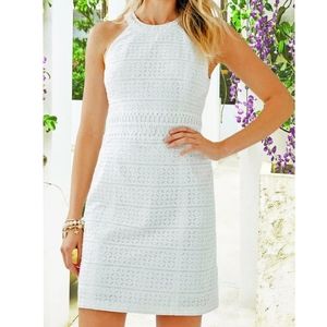Lilly Pulitzer Ashlyn Resort White Eyelet Beaded Shift Dress